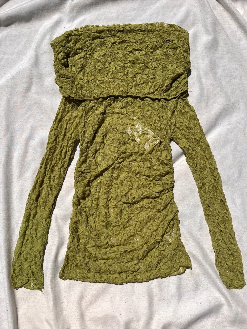 Zara Lace Top With Open Shoulders Translucent Square Neckline Pistachio Green